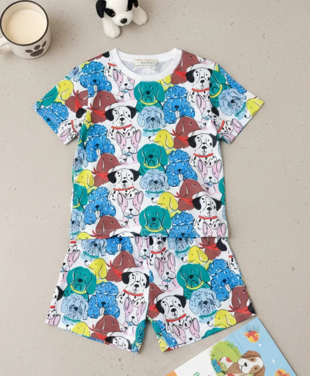 DOGS PRINT SLEEPWEAR SHORT SET - WHITE