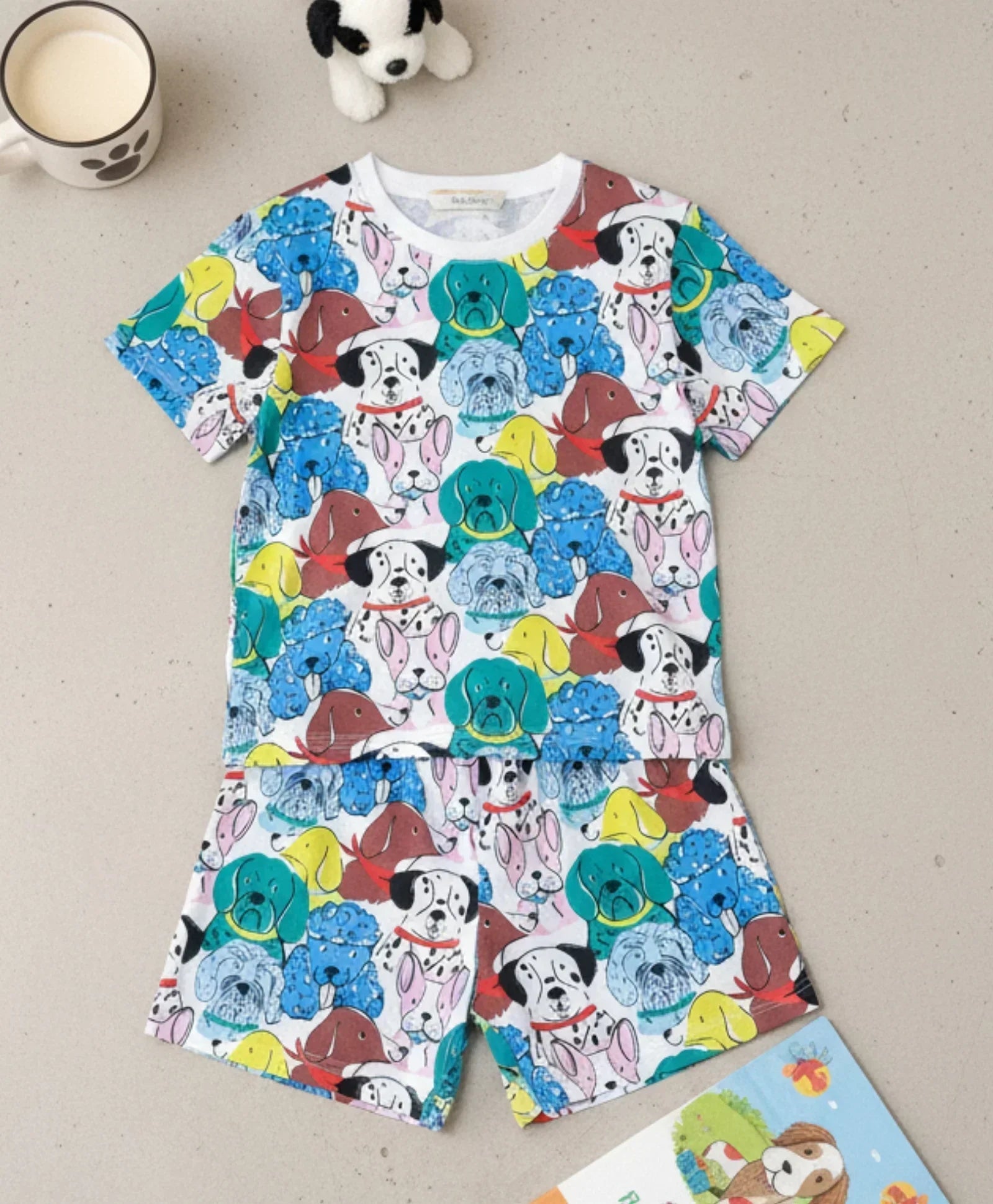 DOGS PRINT SLEEPWEAR SHORT SET - WHITE