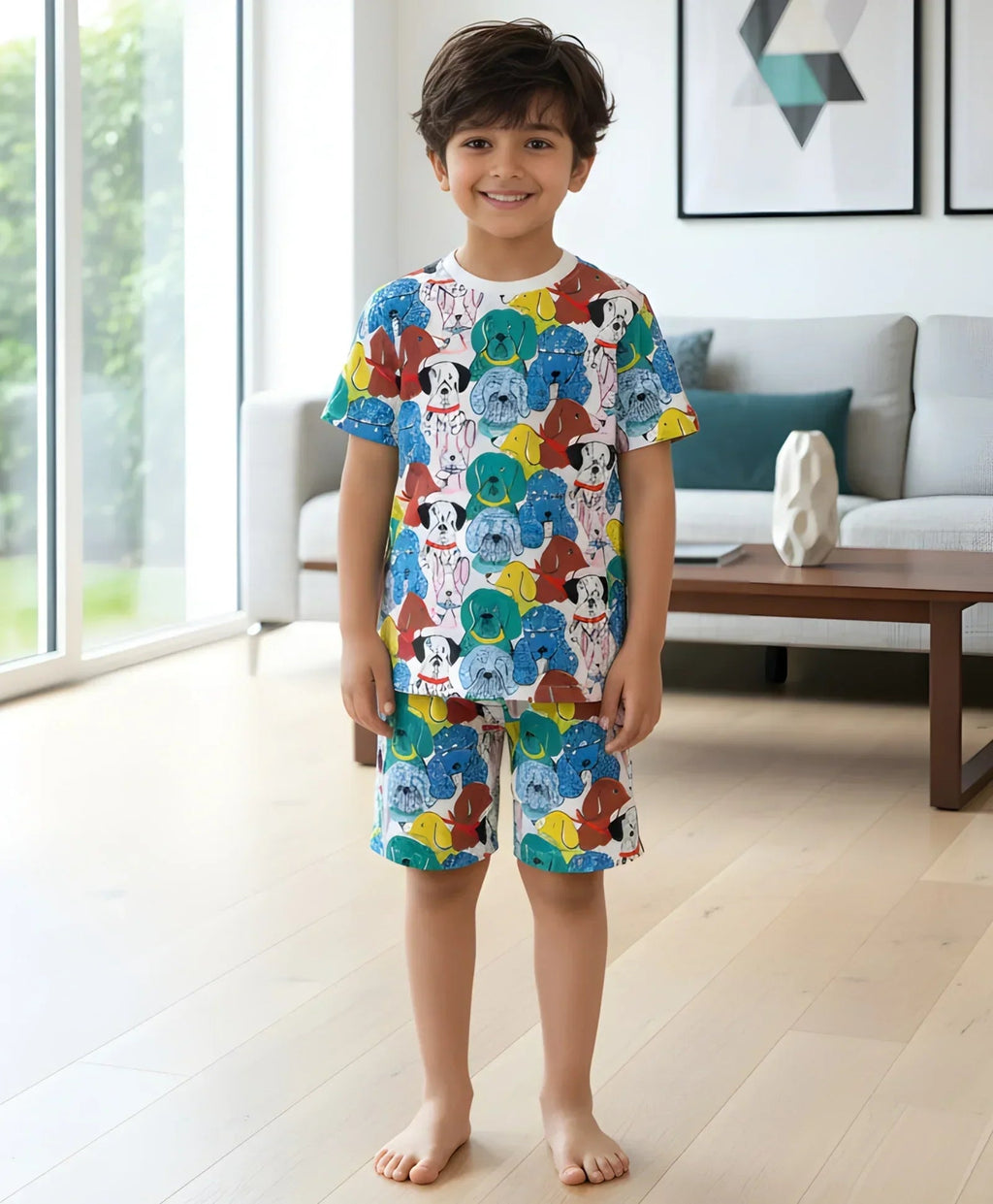 DOGS PRINT SLEEPWEAR SHORT SET - WHITE