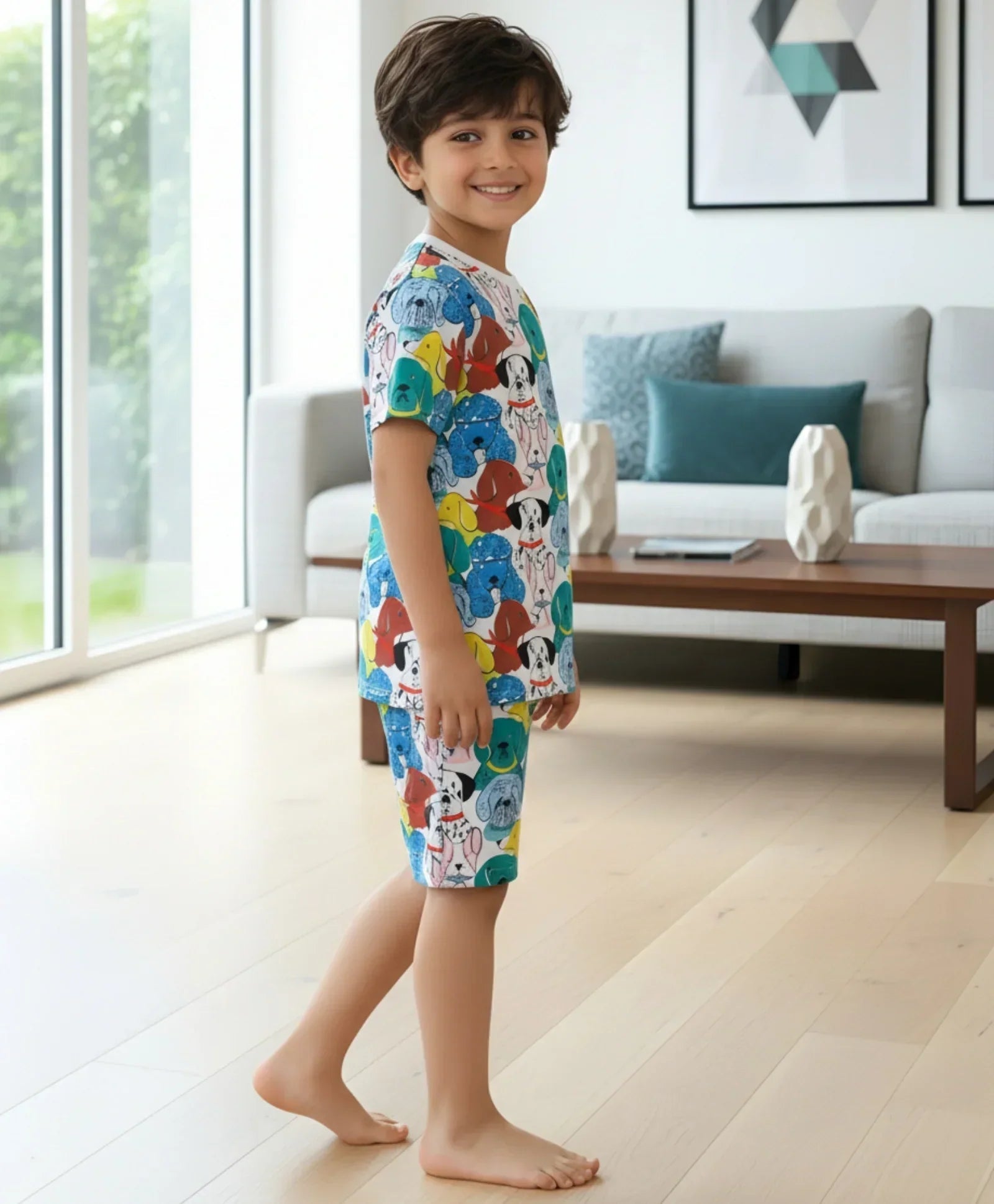 DOGS PRINT SLEEPWEAR SHORT SET - WHITE