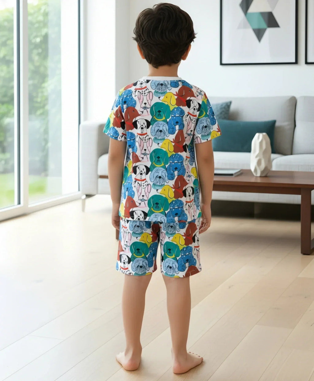 DOGS PRINT SLEEPWEAR SHORT SET - WHITE