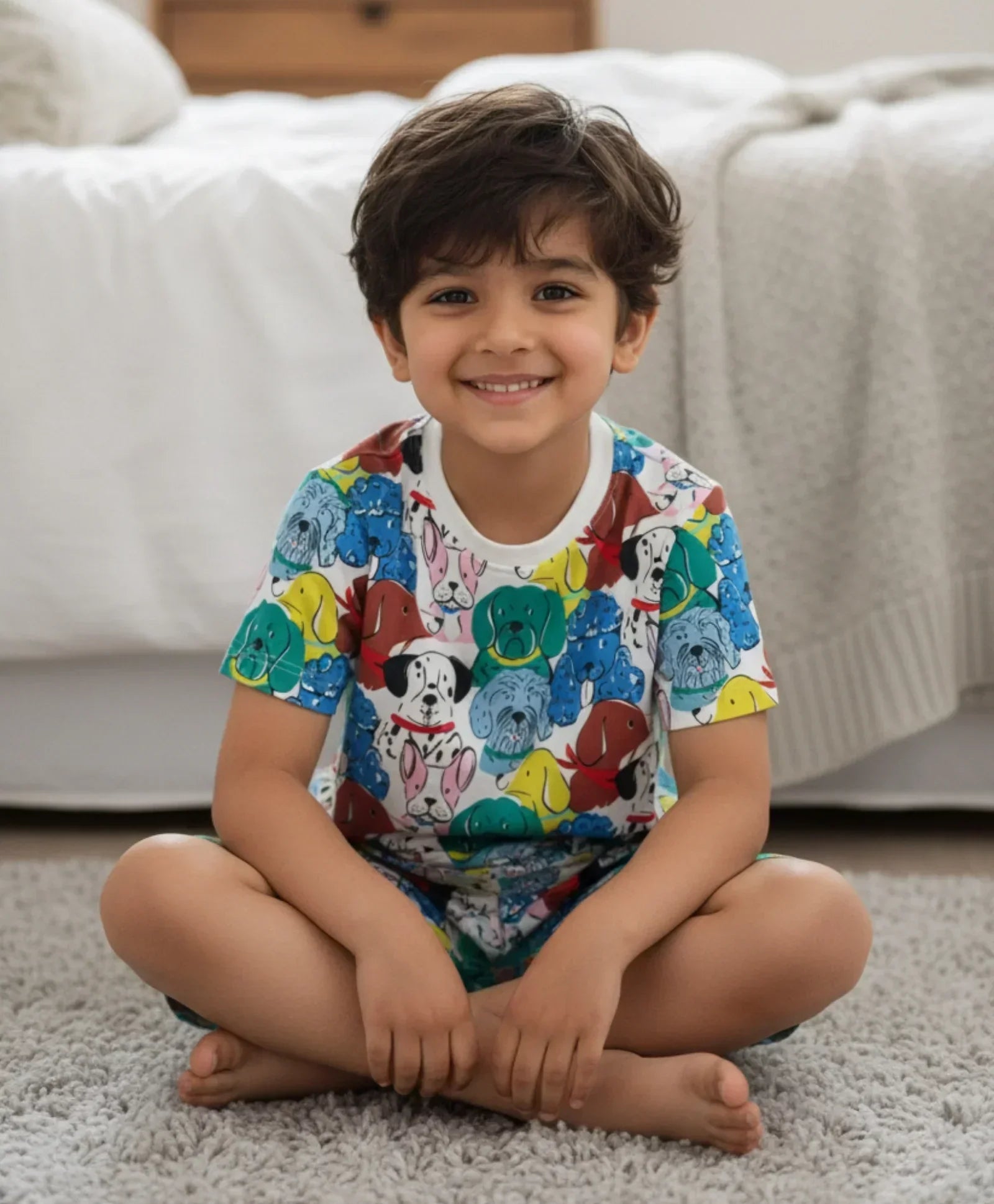 DOGS PRINT SLEEPWEAR SHORT SET - WHITE