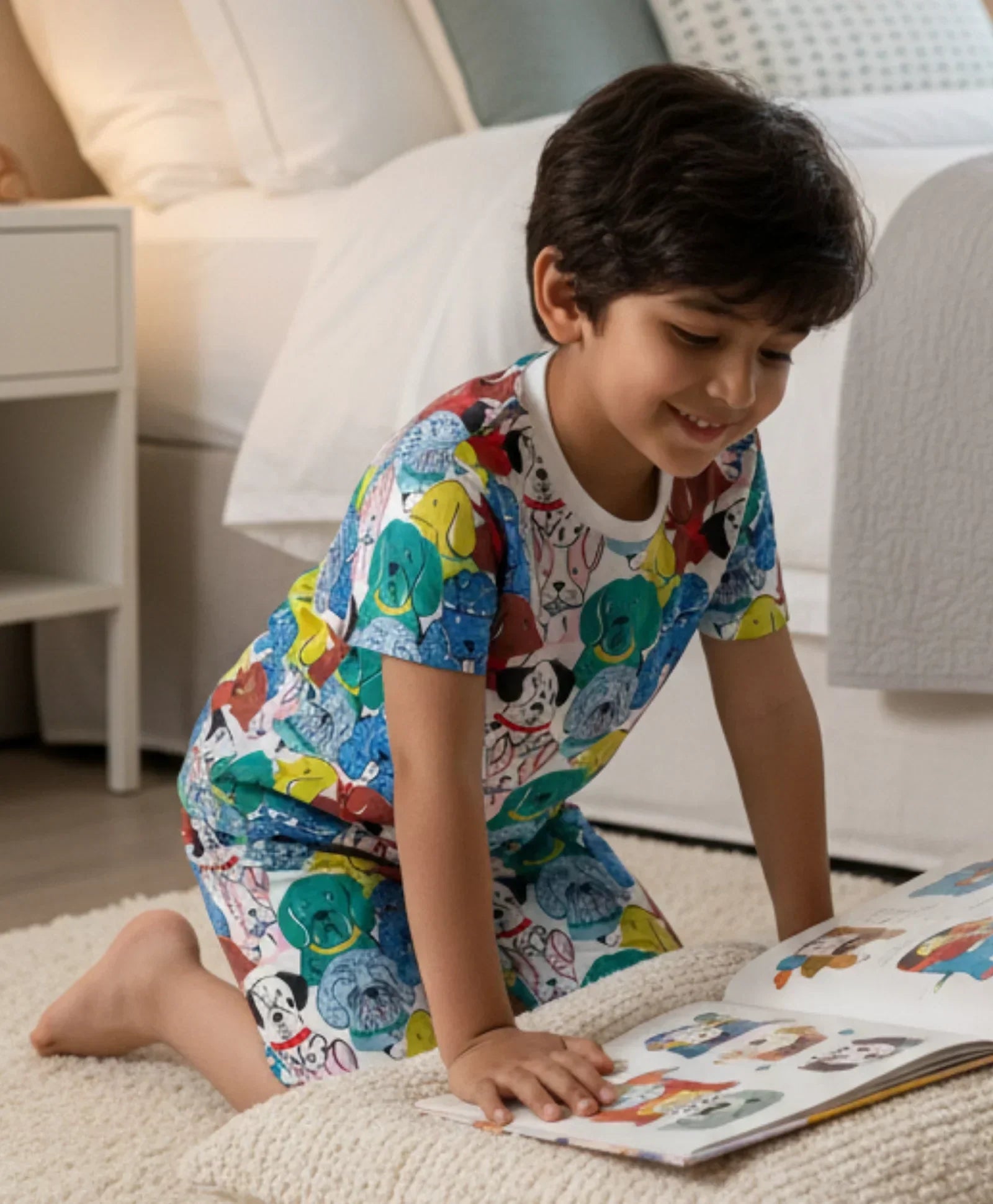 DOGS PRINT SLEEPWEAR SHORT SET - WHITE
