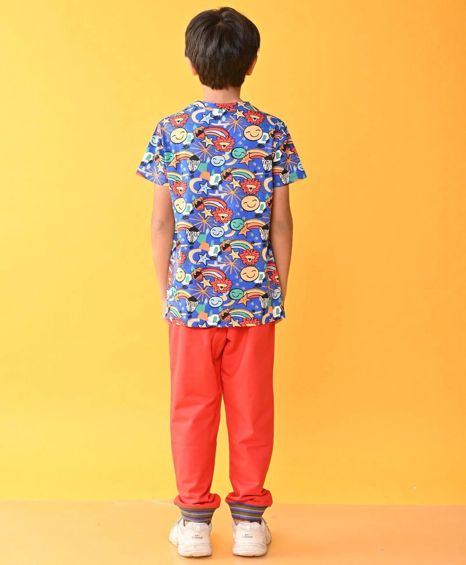 ANIMAL BLUE RED RIBBED SUMMER BOYS JOGGER SET - BLUE / RED