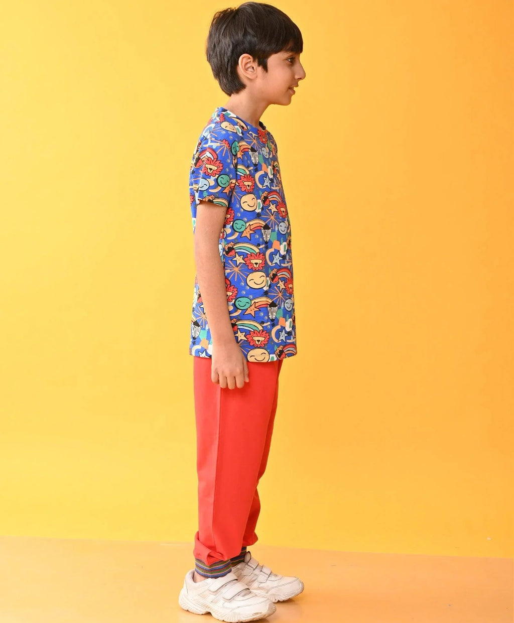 ANIMAL BLUE RED RIBBED SUMMER BOYS JOGGER SET - BLUE / RED