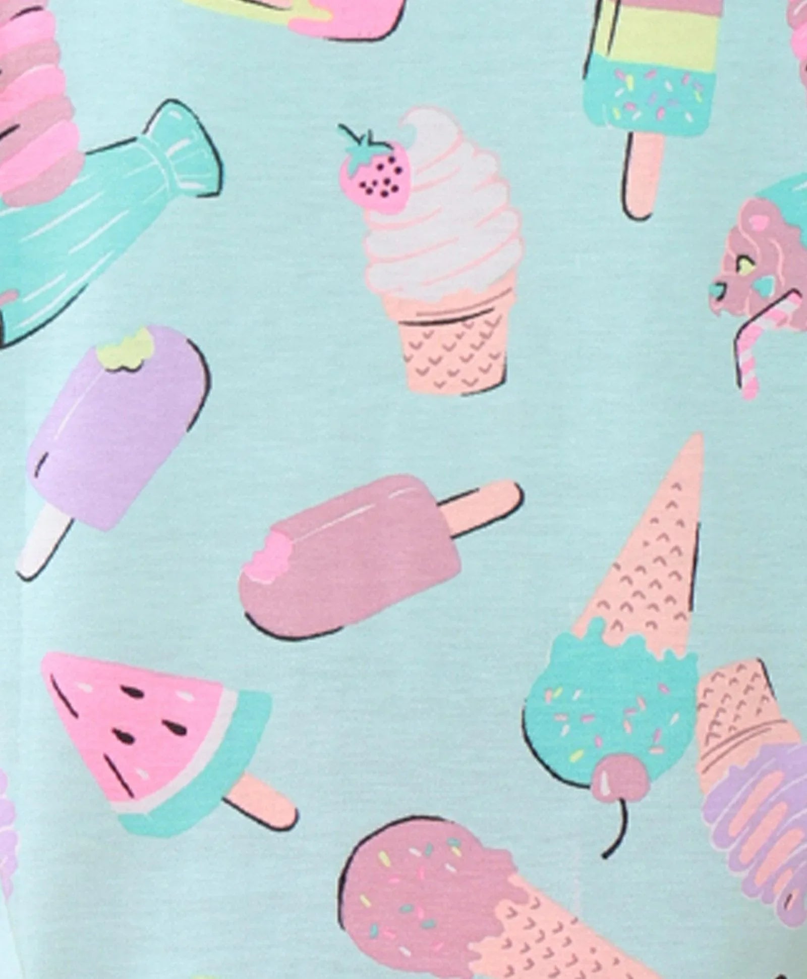 ICECREAM PINK POPCORN GIRLS SHORTS SET  - AQUA/PINK
