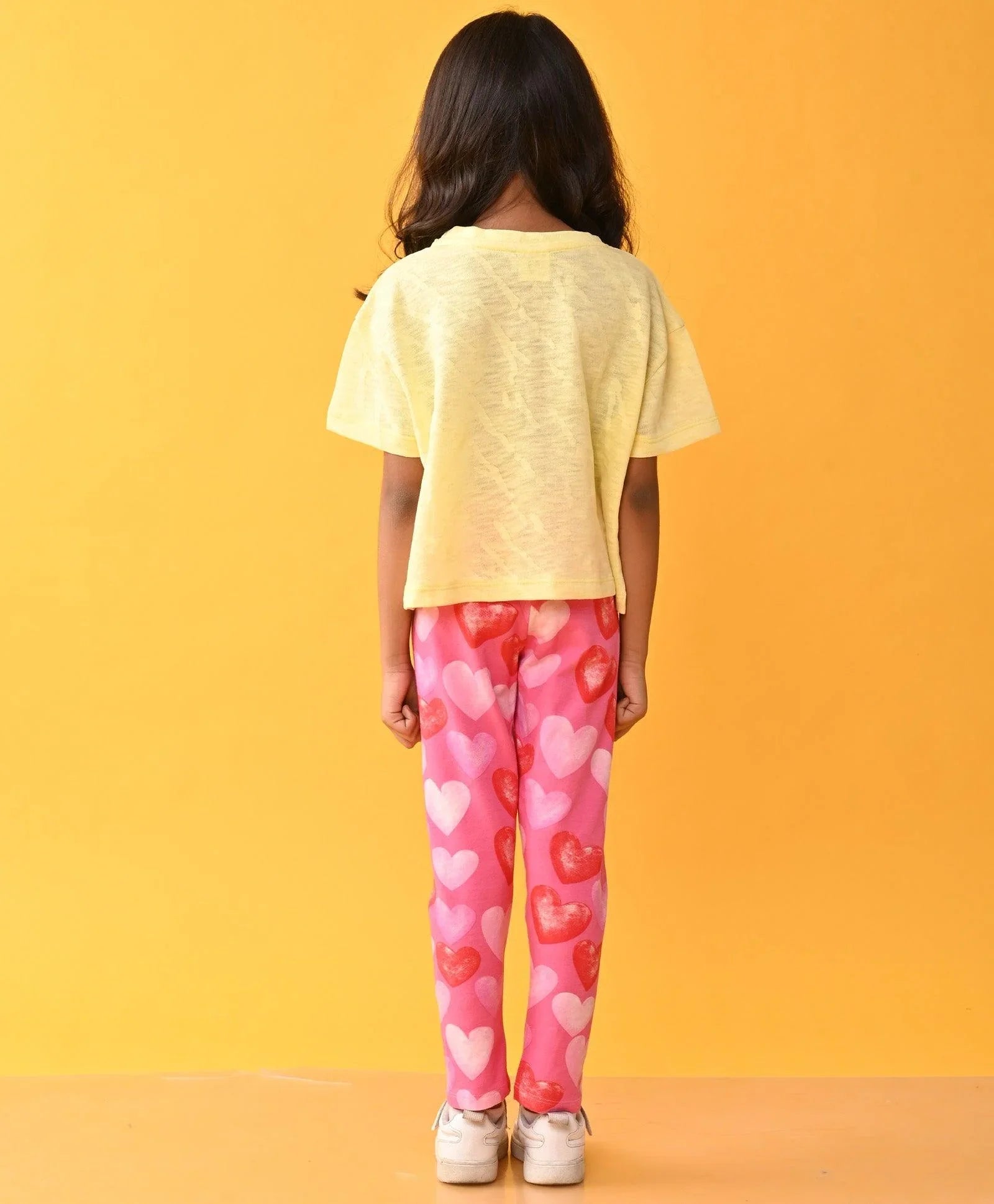 AMSTERDAM YELLOW TSHIRT HEART PINK LEGGINGS SET - YELLOW /PINK