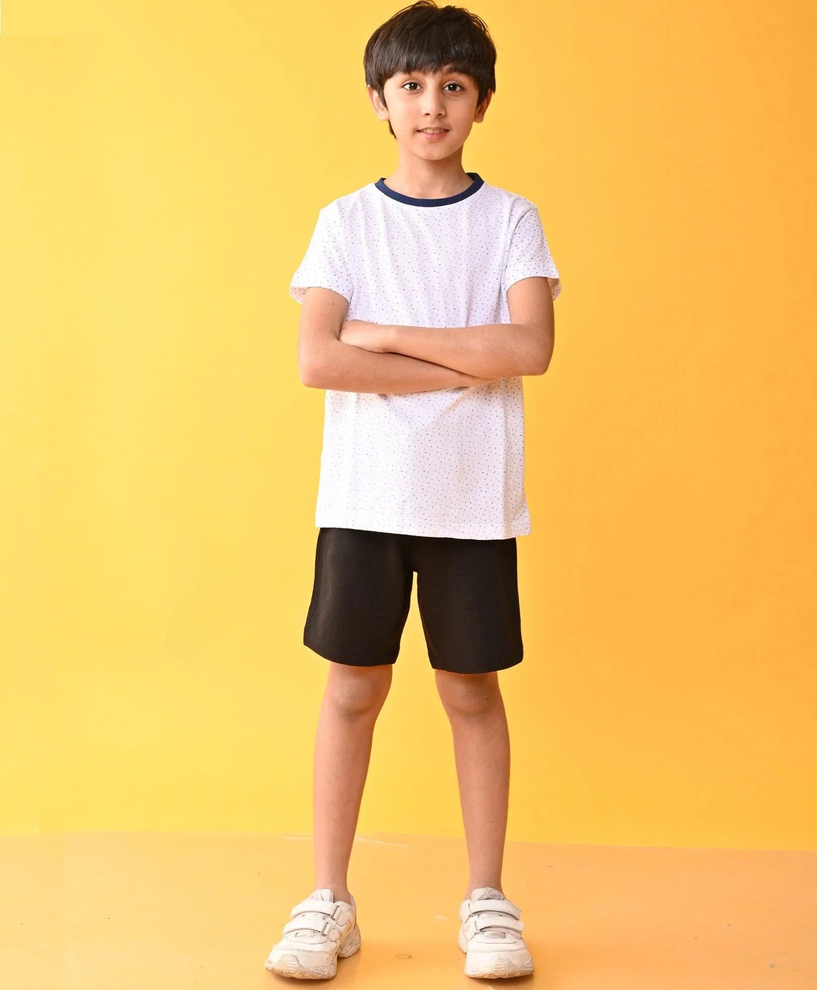 DOTTED WHITE BLACK STRIPED SHORTS SET - WHITE/BLACK