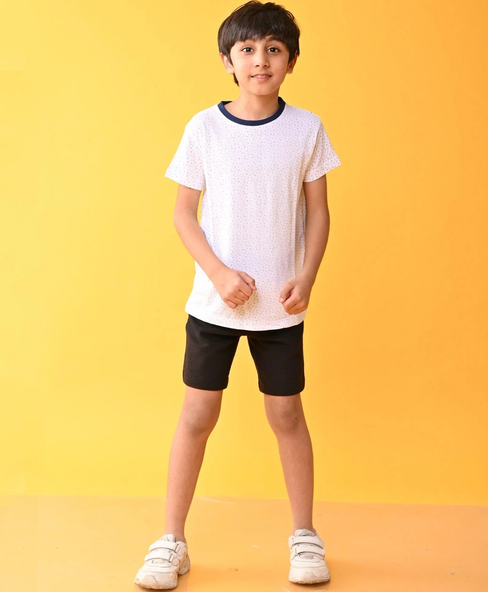 DOTTED WHITE BLACK STRIPED SHORTS SET - WHITE/BLACK