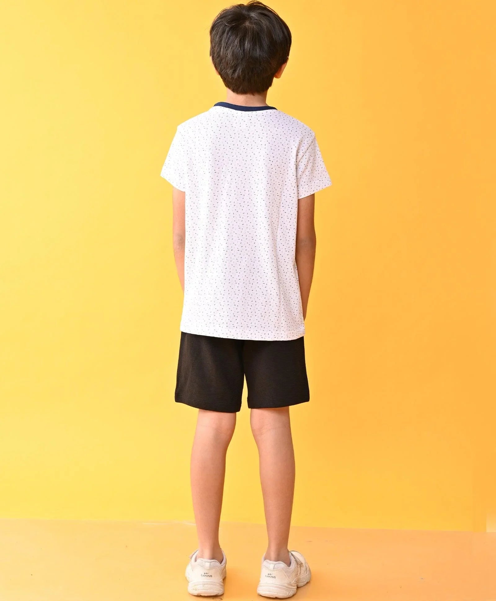 DOTTED WHITE BLACK STRIPED SHORTS SET - WHITE/BLACK