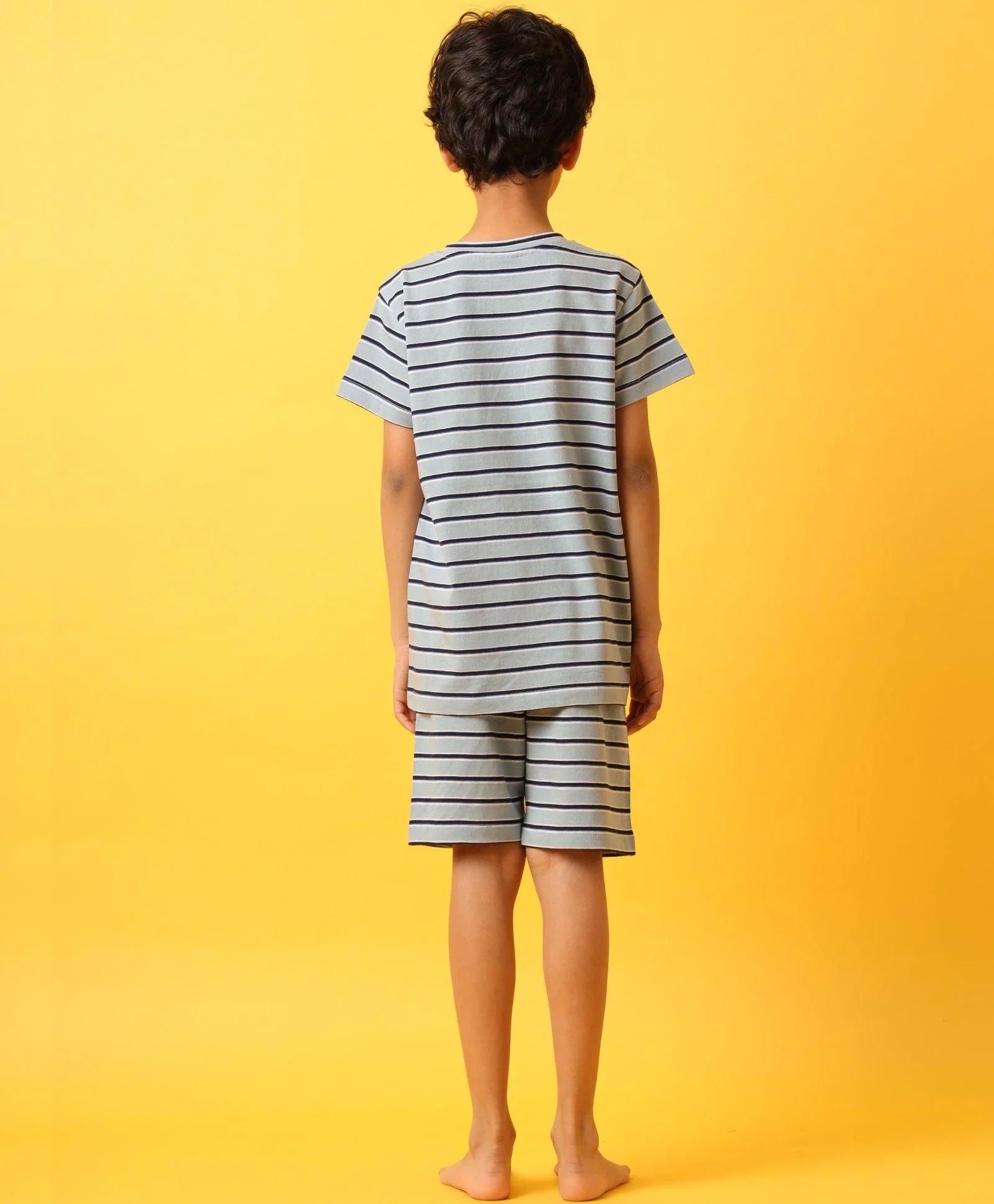 BLUE  WHITE NAVY STRIPE SLEEPWEAR SHORT SET-BLUE