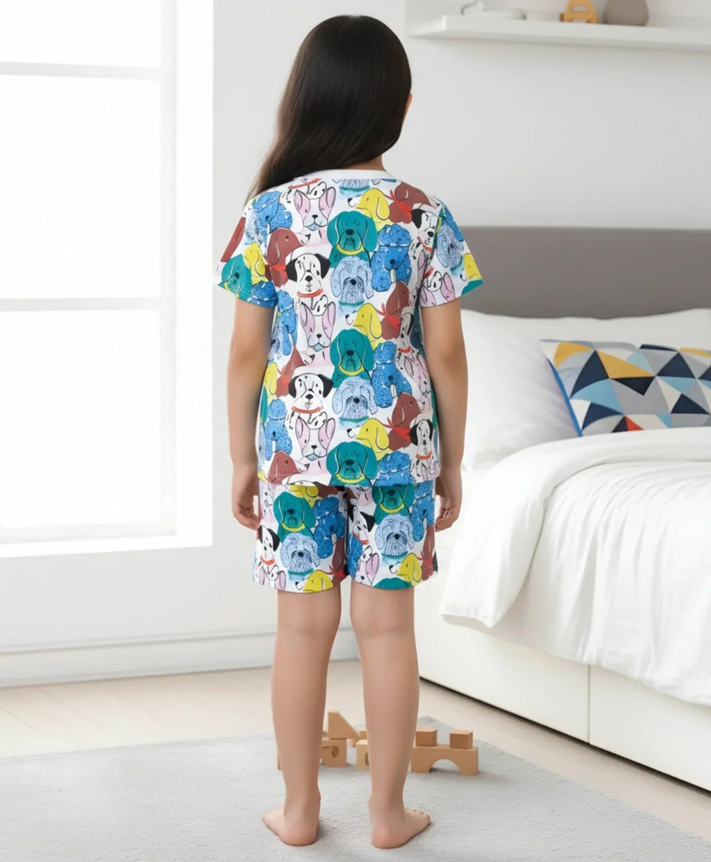 DOGS PRINT GIRLS SLEEPWEAR SHORT SET - WHITE