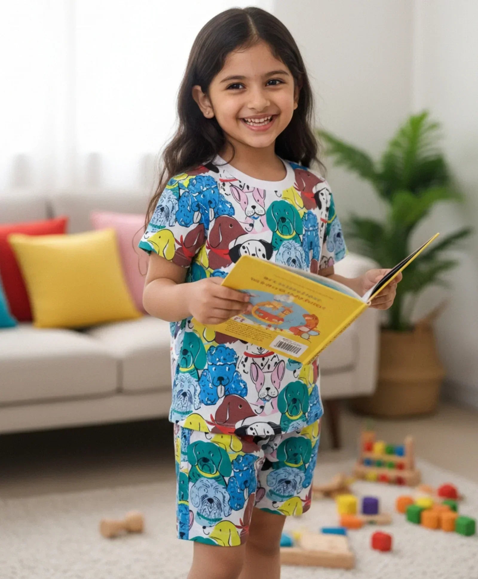 DOGS PRINT GIRLS SLEEPWEAR SHORT SET - WHITE
