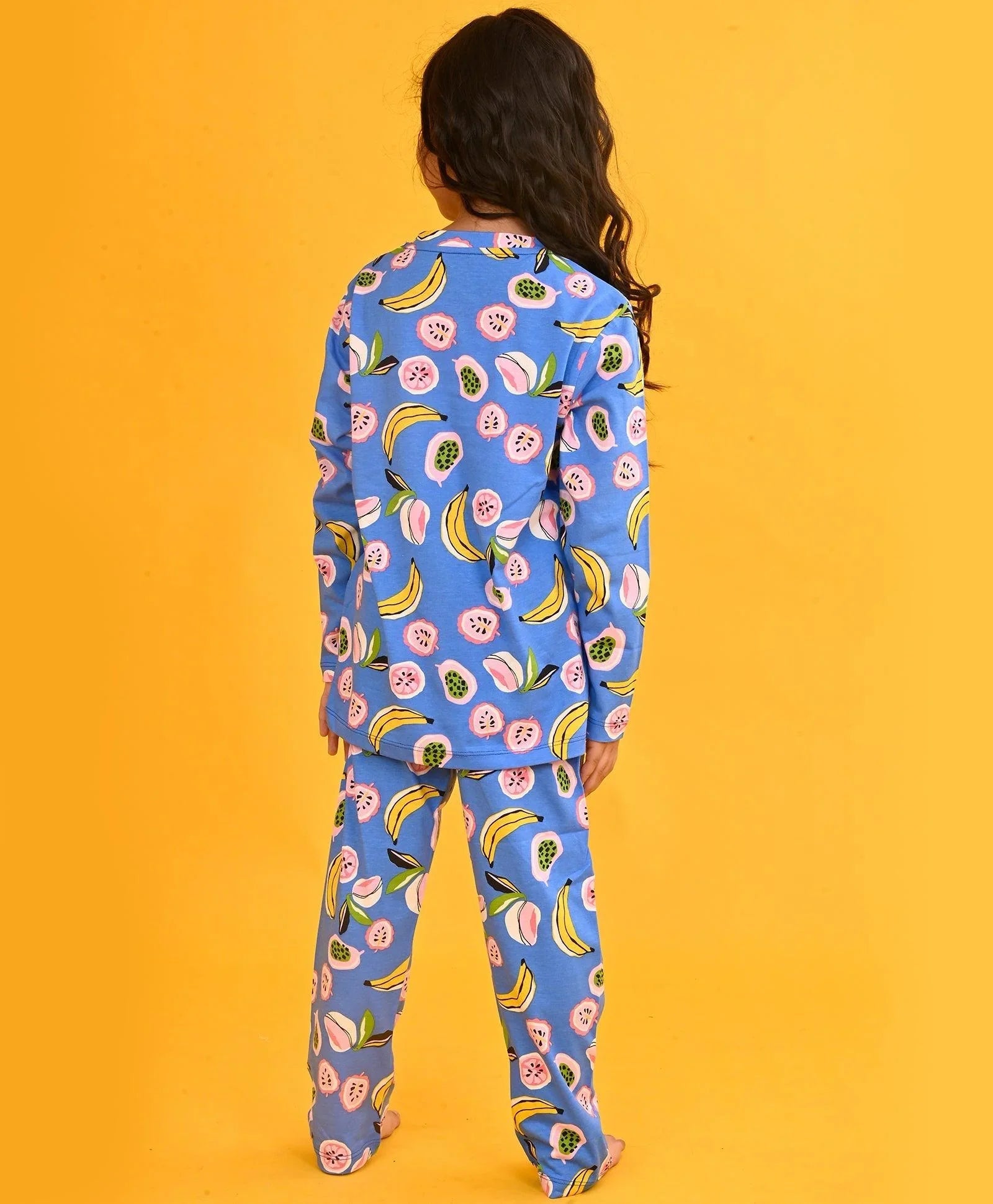 BANANA BERRY LONG SLEEVES GIRLS PYJAMA SET - BLUE