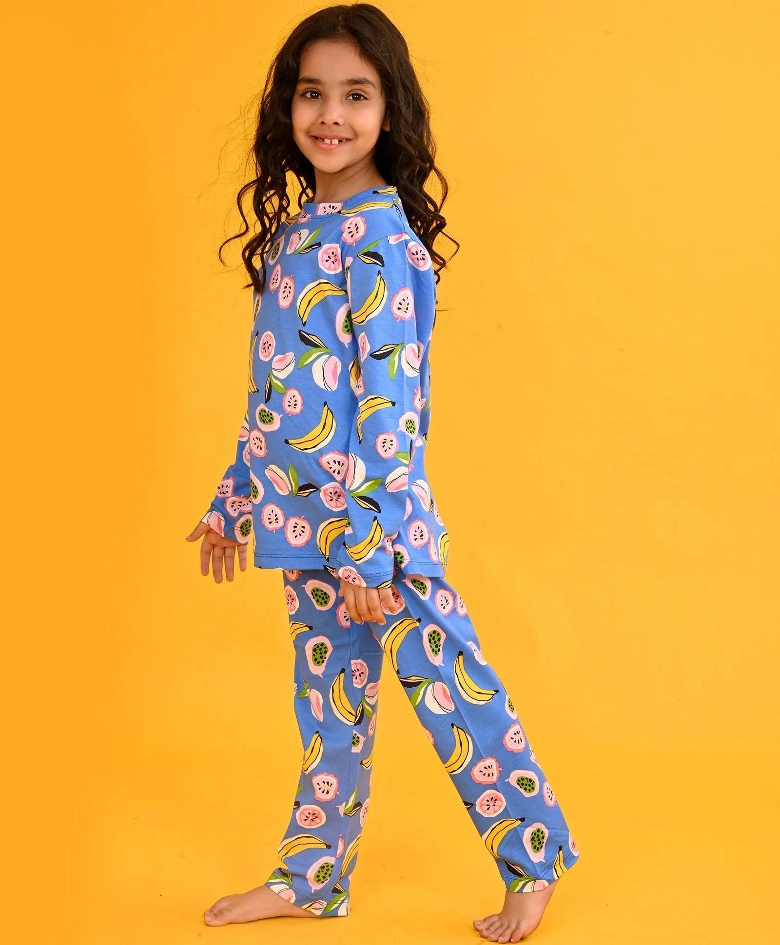 BANANA BERRY LONG SLEEVES GIRLS PYJAMA SET - BLUE