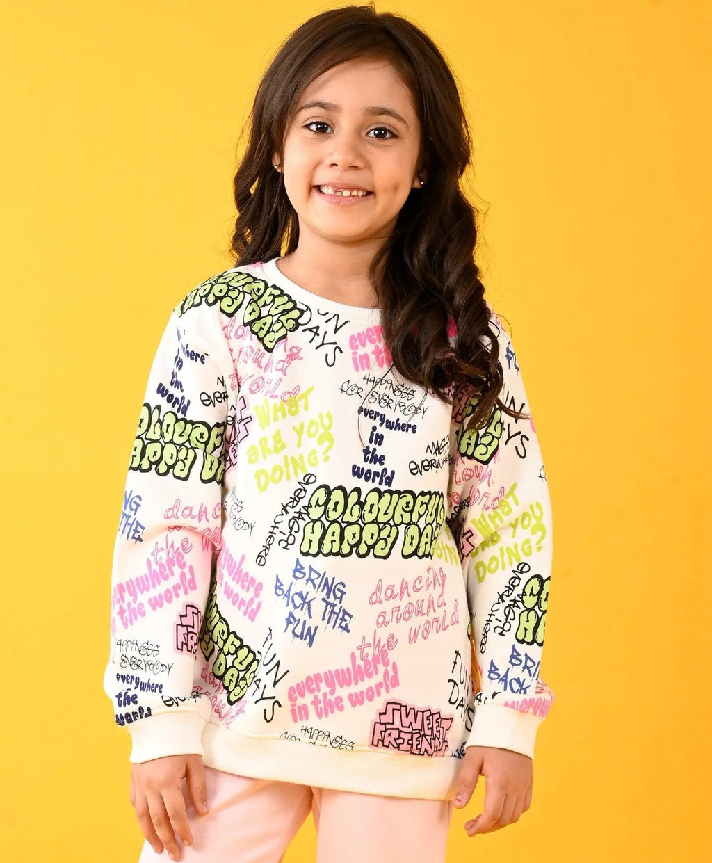 COLORFUL HAPPINESS FLEECE SWEATSHIRT - WHITE