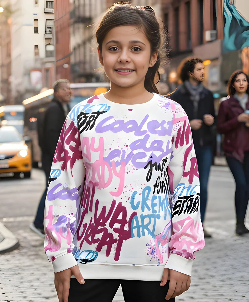 CREATE ART WARM FLEECE GIRLS ROUND NECK SWEATSHIRT - WHITE