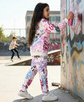 CREATE ART WARM FLEECE GIRLS ROUND NECK SWEATSHIRT JOGGER SET - WHITE
