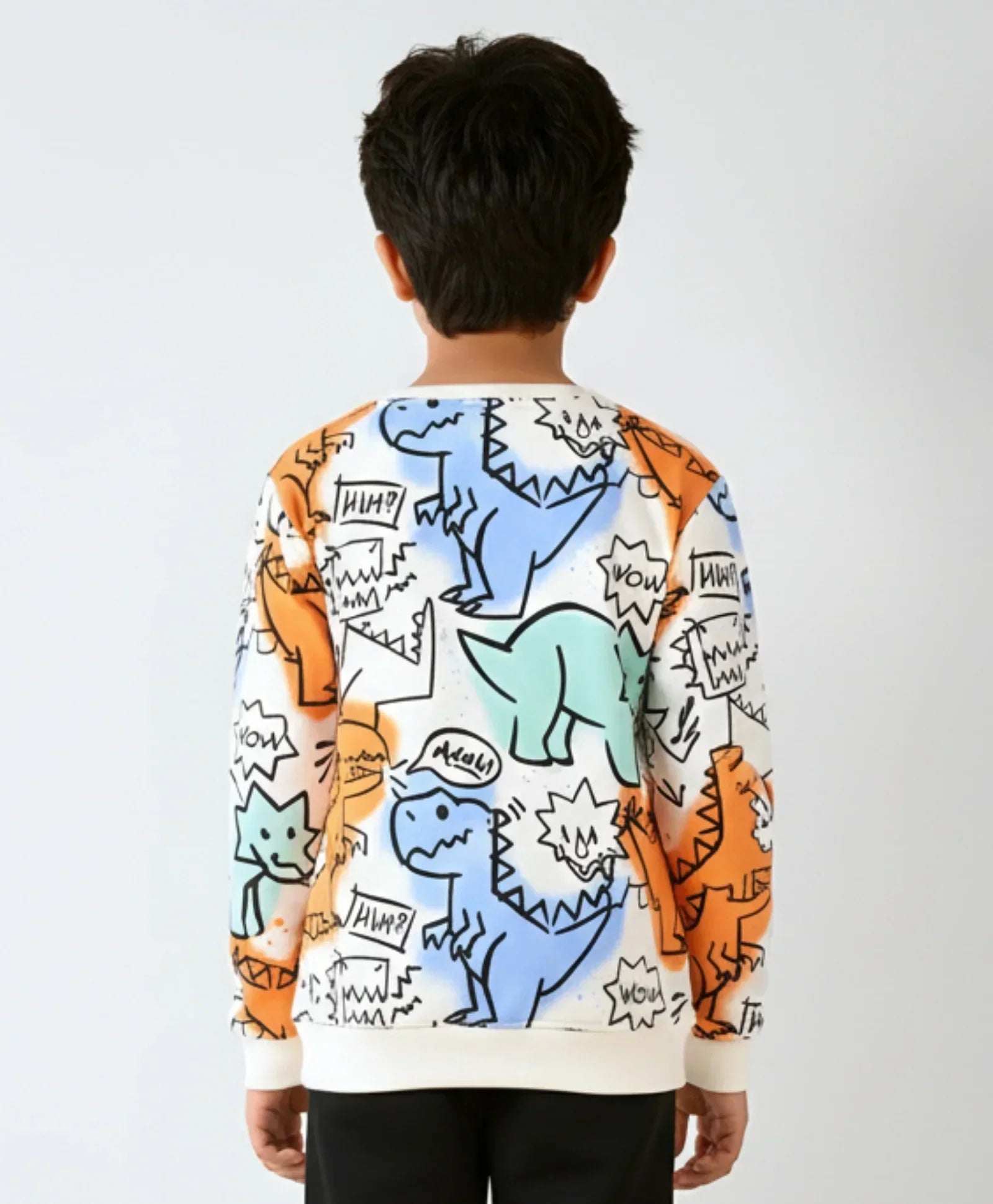 DINOSAUR WOW FLEECE BOYS SWEATSHIRT - WHITE
