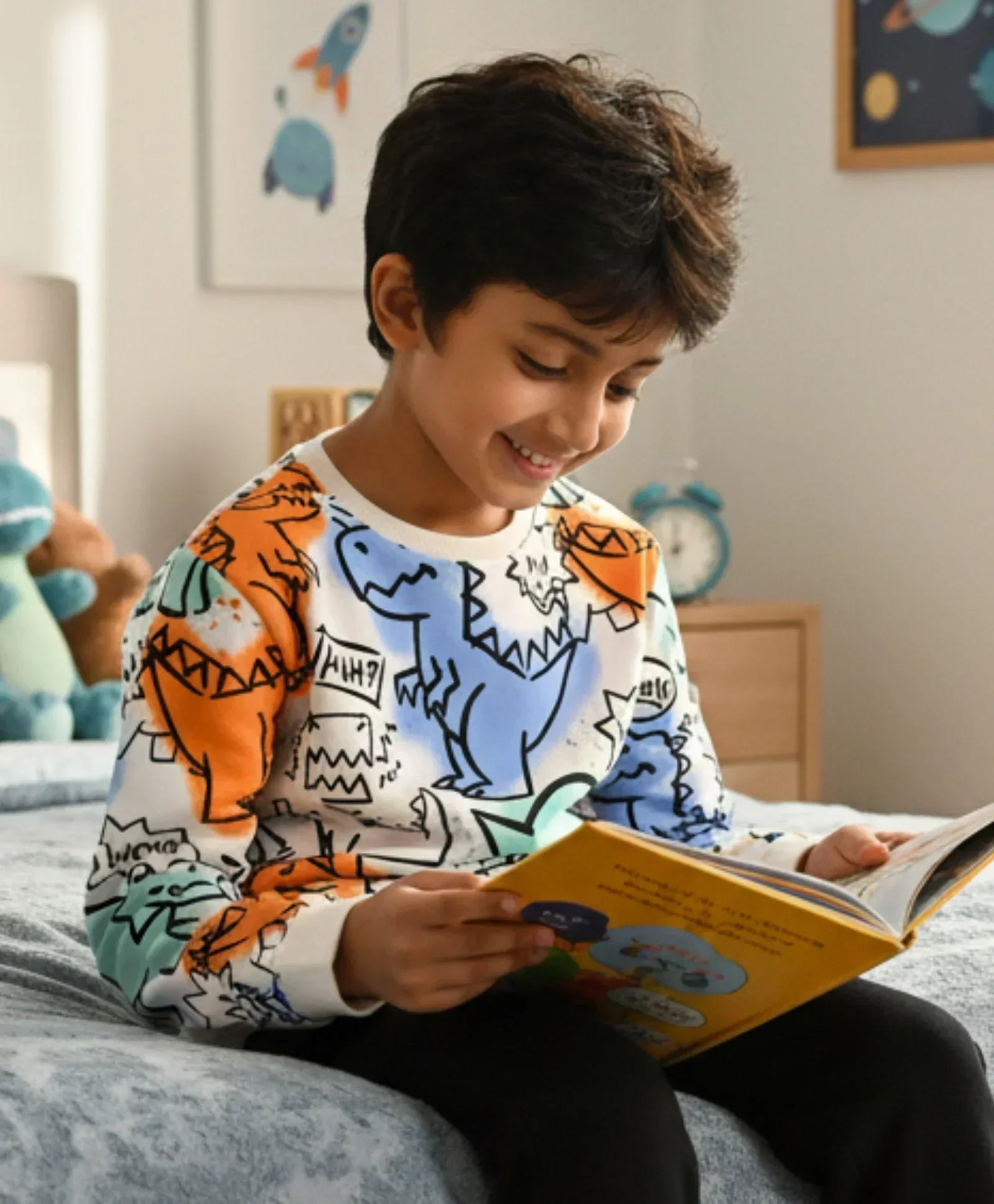 DINOSAUR WOW FLEECE BOYS SWEATSHIRT - WHITE