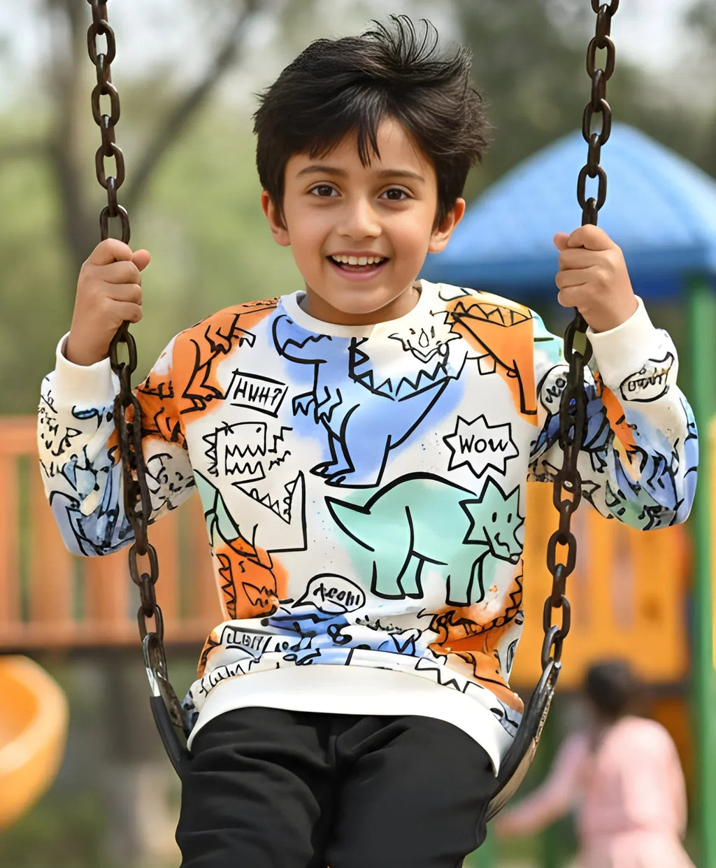 DINOSAUR WOW FLEECE BOYS SWEATSHIRT - WHITE