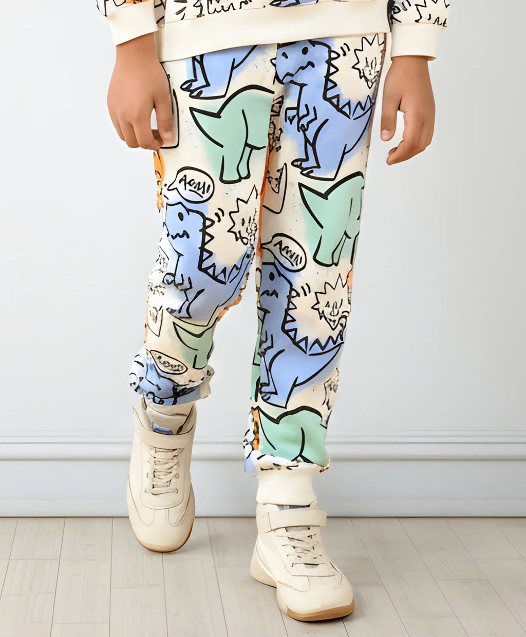 DINOSAUR WOW FLEECE BOYS JOGGER - WHITE