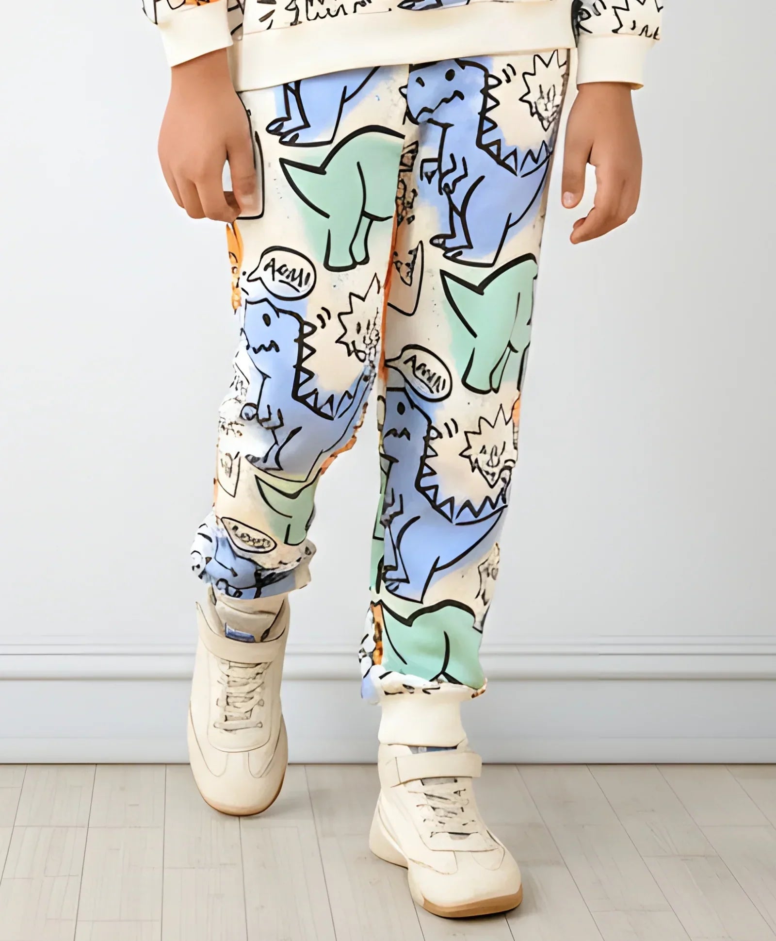 DINOSAUR WOW FLEECE BOYS JOGGER - WHITE