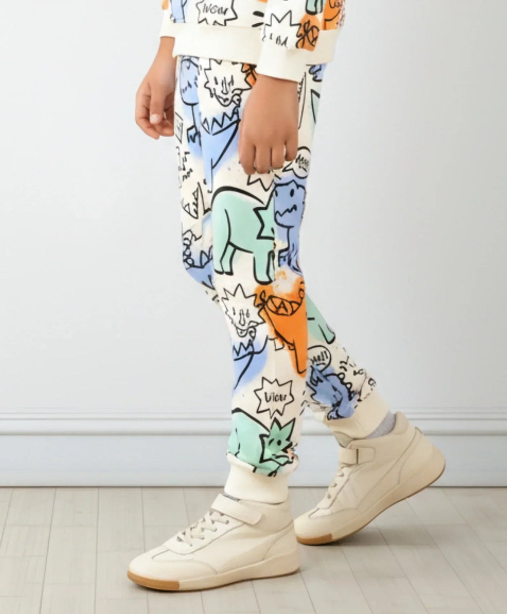 DINOSAUR WOW FLEECE BOYS JOGGER - WHITE
