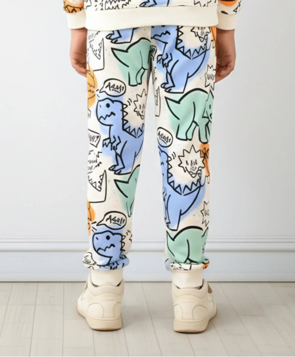 DINOSAUR WOW FLEECE BOYS JOGGER - WHITE