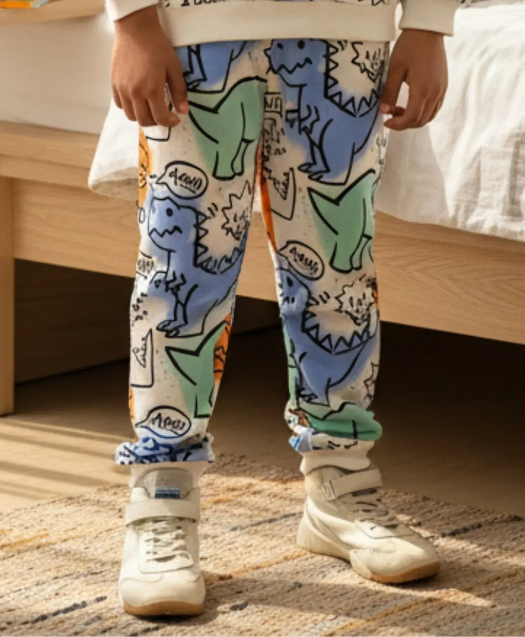 DINOSAUR WOW FLEECE BOYS JOGGER - WHITE