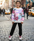 CREATE ART FUN FLEECE SWEATSHIRT AND BLACK JOGGER SET - WHITE/BLACK