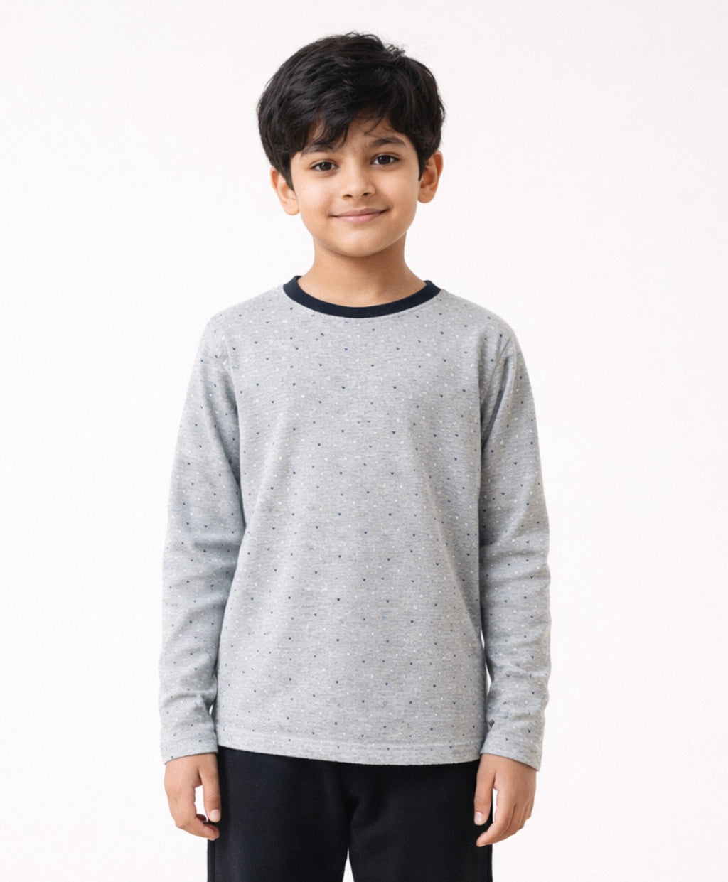 DOTTED GREY LONG SLEEVES T-SHIRT - GREY