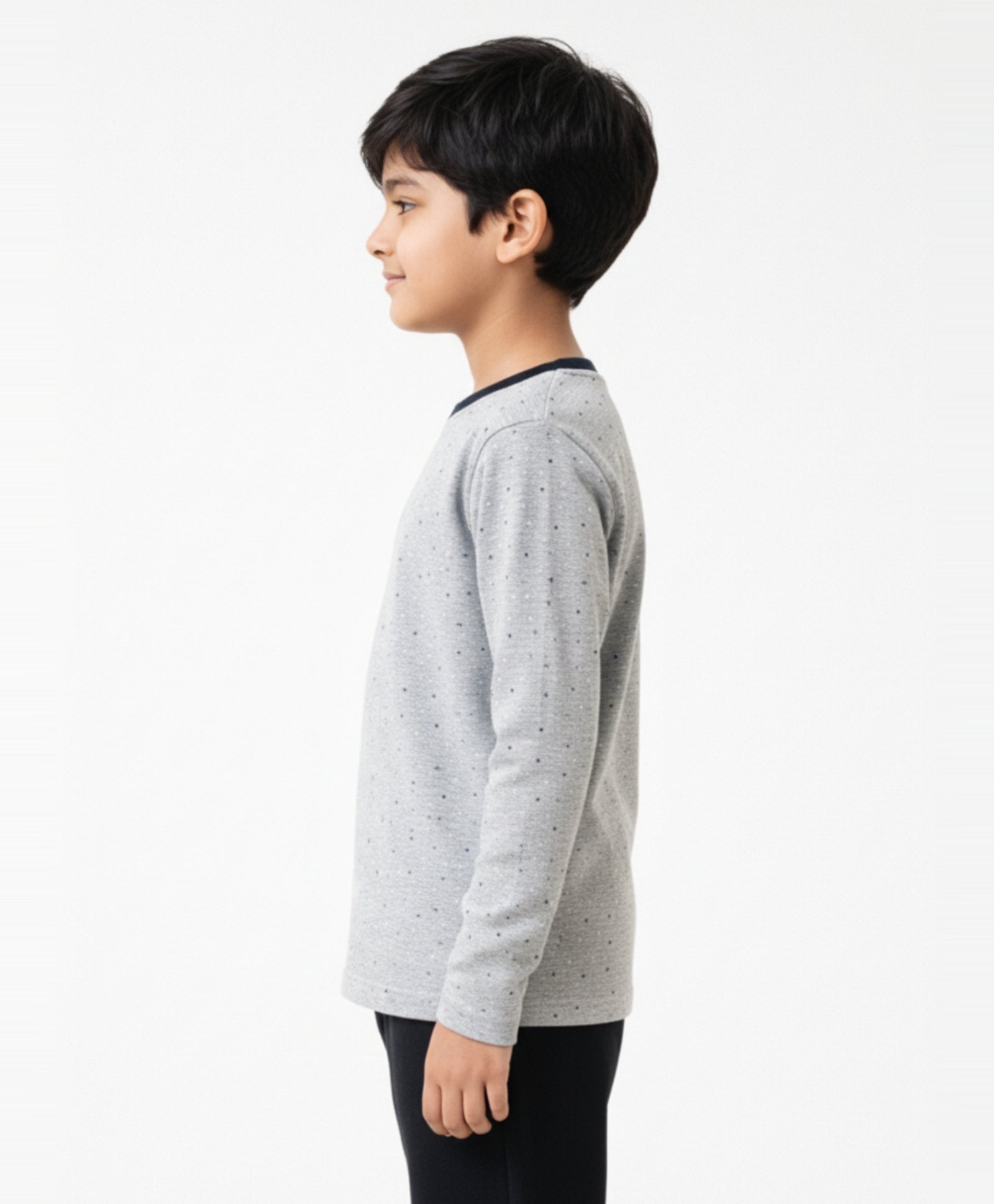 DOTTED GREY LONG SLEEVES T-SHIRT - GREY