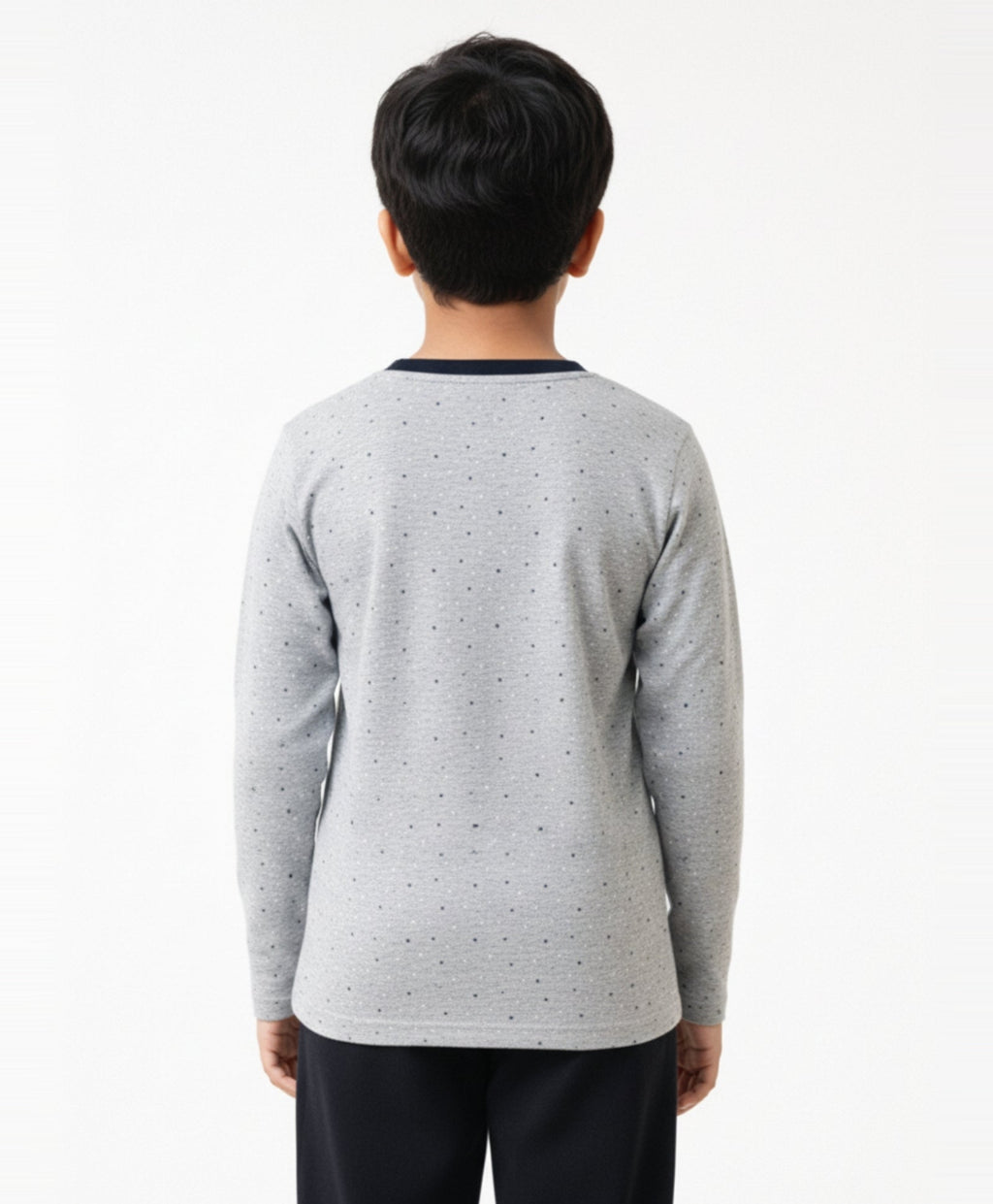 DOTTED GREY LONG SLEEVES T-SHIRT - GREY