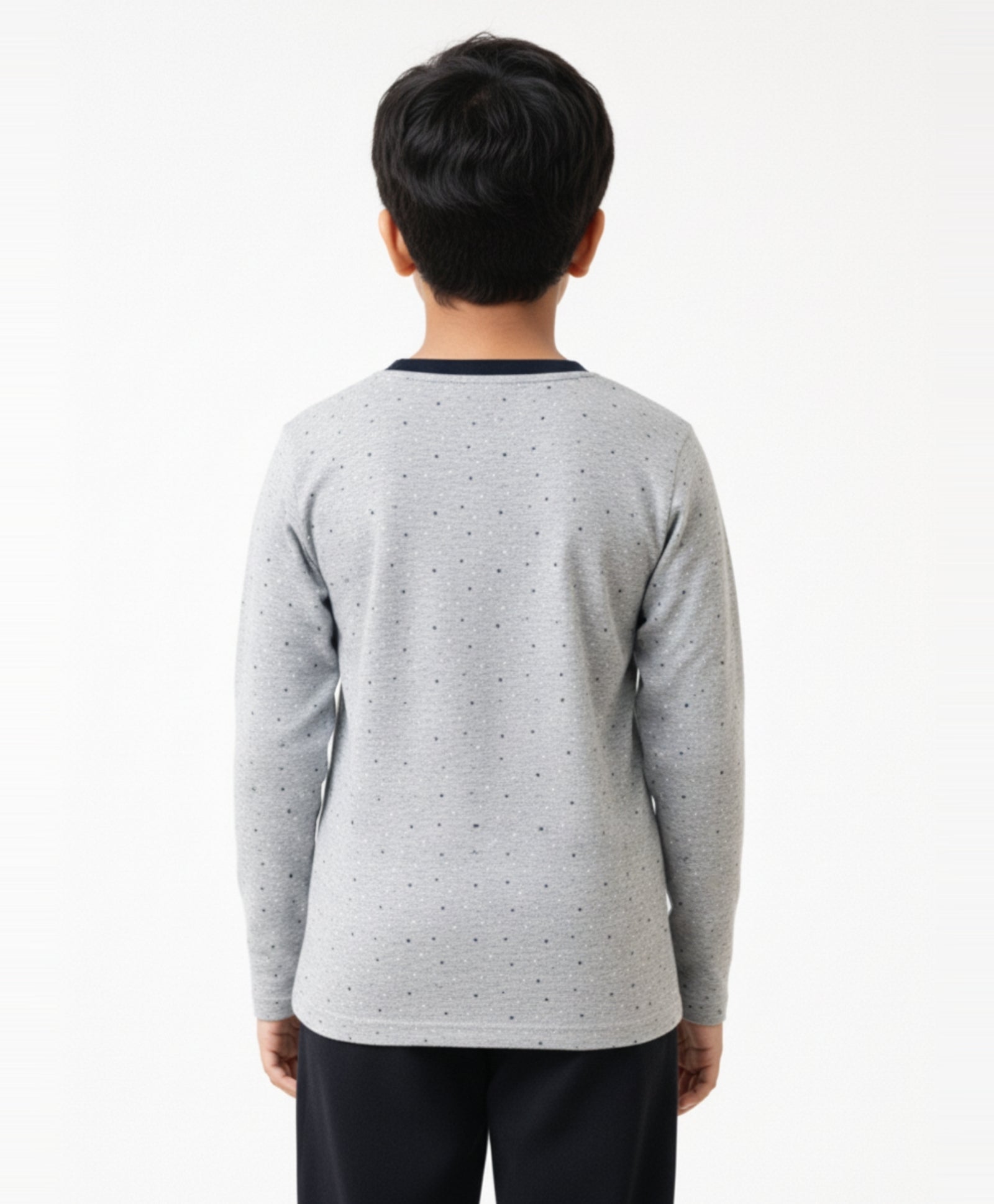 DOTTED GREY LONG SLEEVES T-SHIRT - GREY