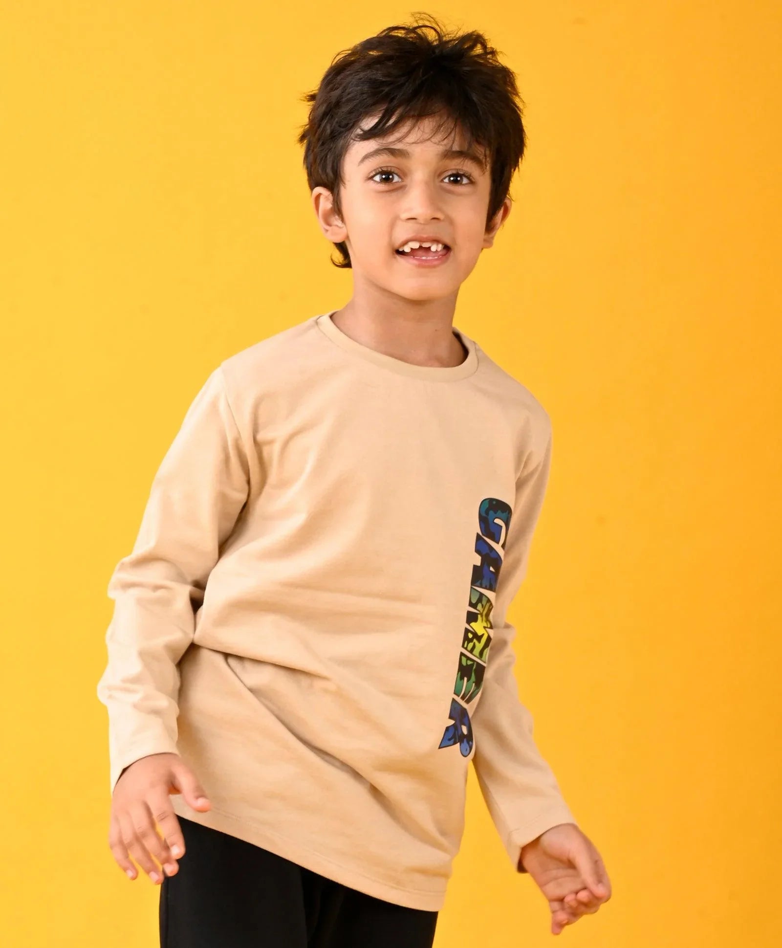 GAMER BEIGE LONG SLEEVES BOYS T-SHIRT - BEIGE