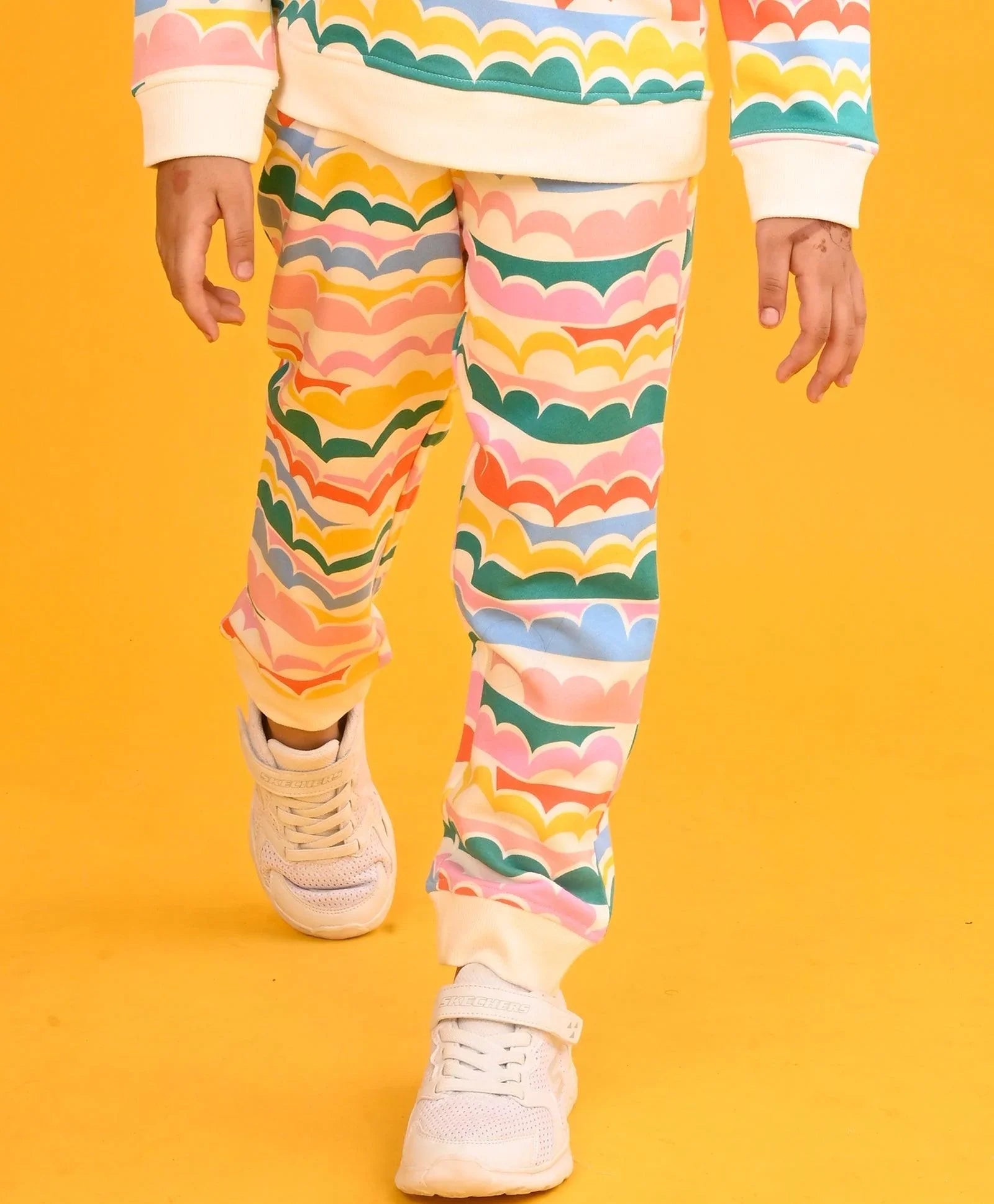 CLOUD RAINBOW GIRLS  FLEECE JOGGER - OFF WHITE