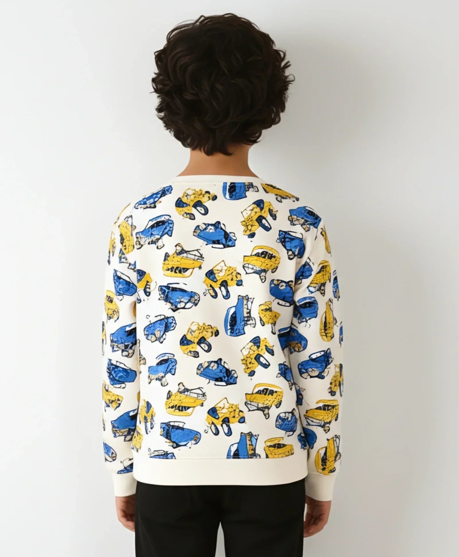 CARS PRINT BOYS FLEECE SWEATSHIRT-WHITE