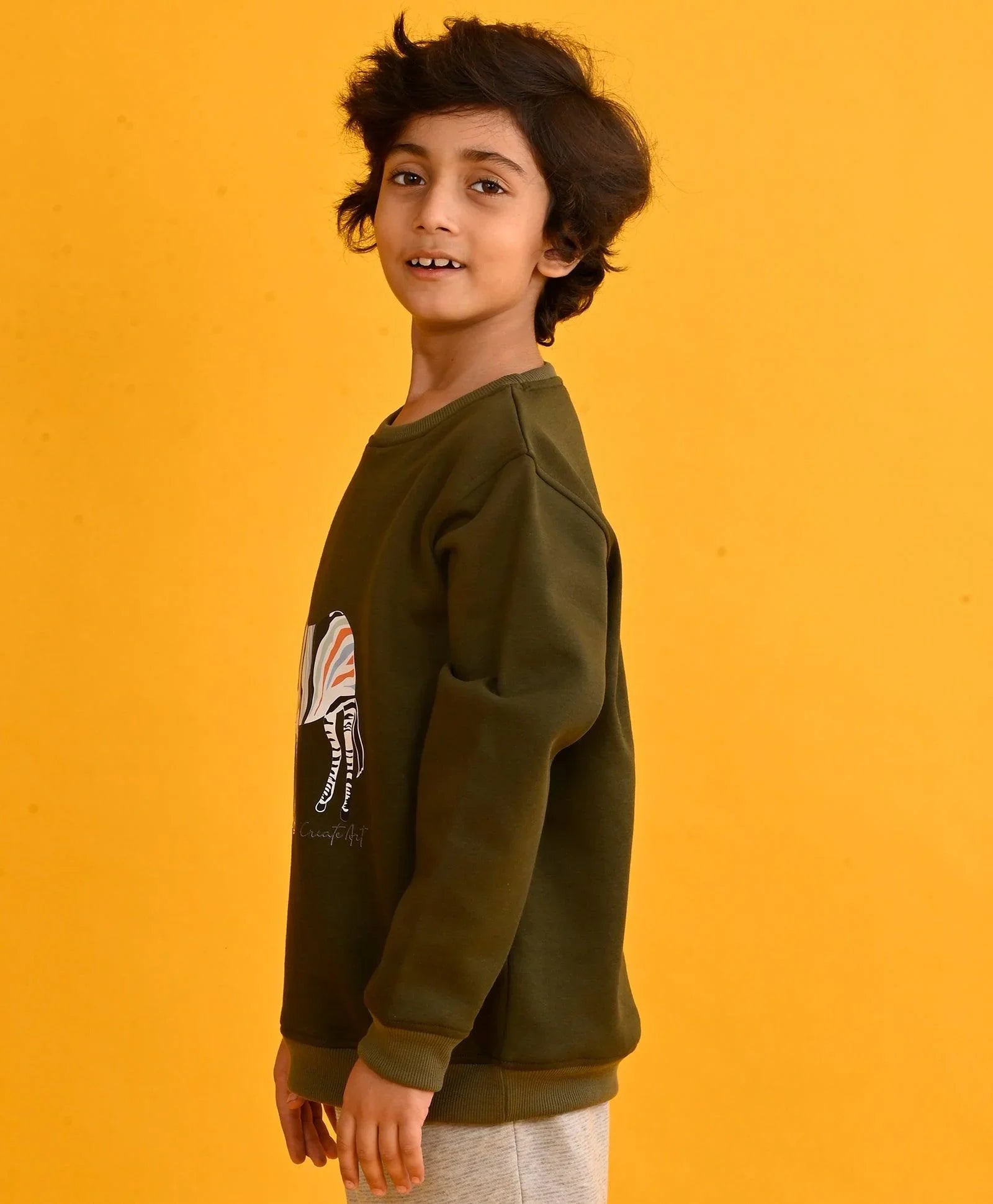 DARK OLIVE  ZEBRA BOYS FLEECE SWEATSHIRT