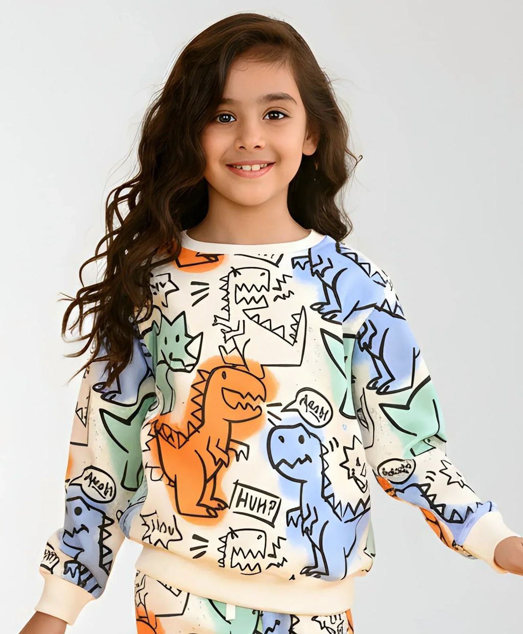 DINOSAUR WOW FLEECE GIRLS SWEATSHIRT - WHITE
