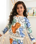 DINOSAUR WOW FLEECE GIRLS SWEATSHIRT - WHITE