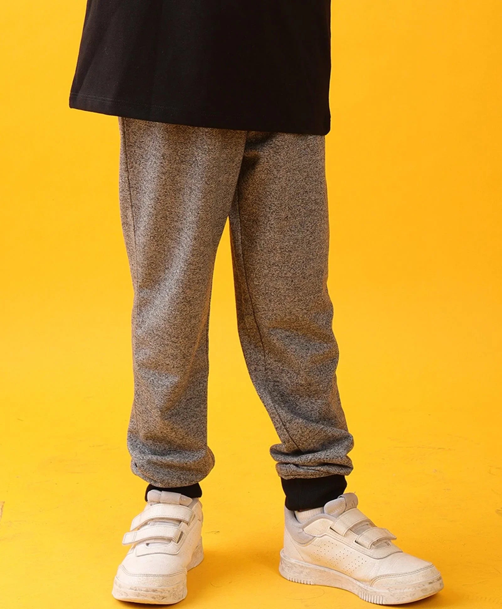 BLACK MELANGE TERRY BOYS JOGGER - BLACK
