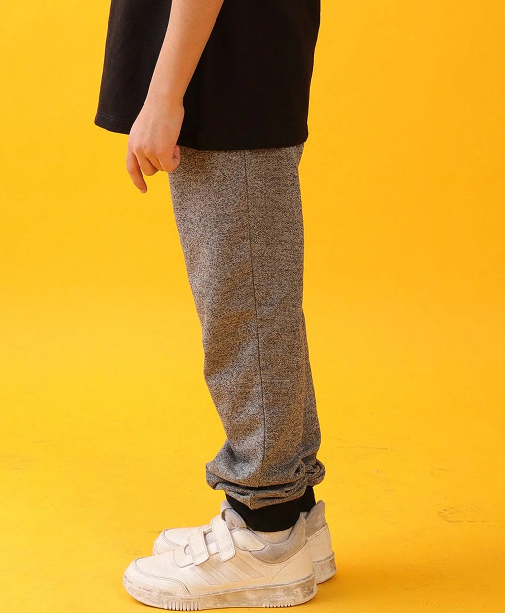 BLACK MELANGE TERRY BOYS JOGGER - BLACK