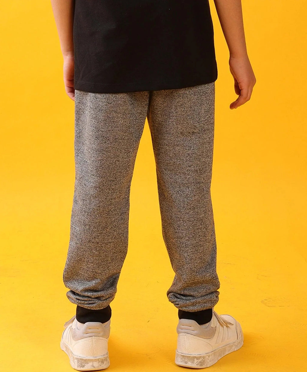 BLACK MELANGE TERRY BOYS JOGGER - BLACK