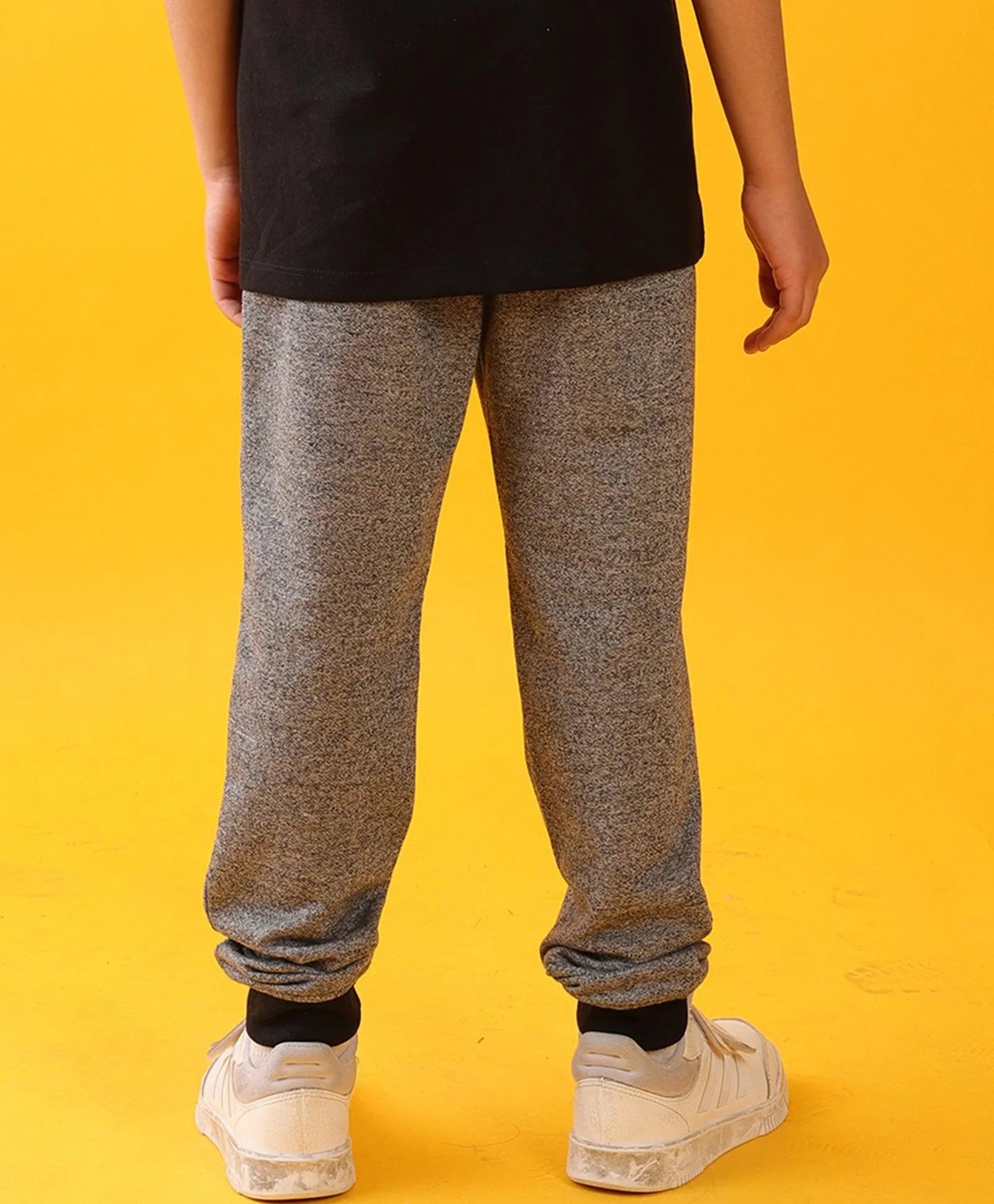 BLACK MELANGE TERRY BOYS JOGGER - BLACK