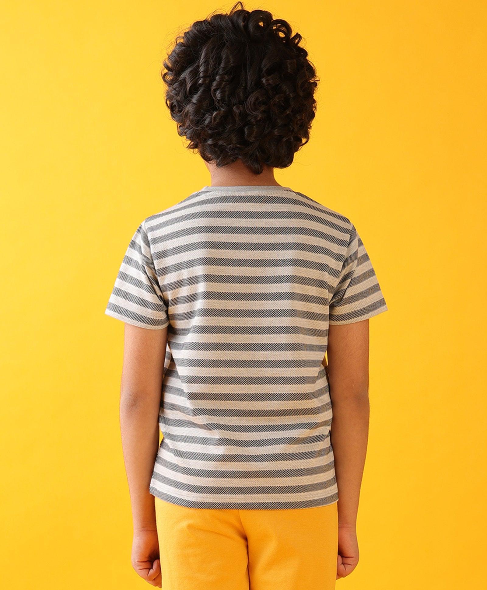BLACK GREY DIAGONAL STRIPE SHORT SLEEVE BOYS T-SHIRT - GREY