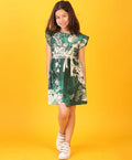 FLORAL GREEN FRILL SUMMER DRESS - GREEN