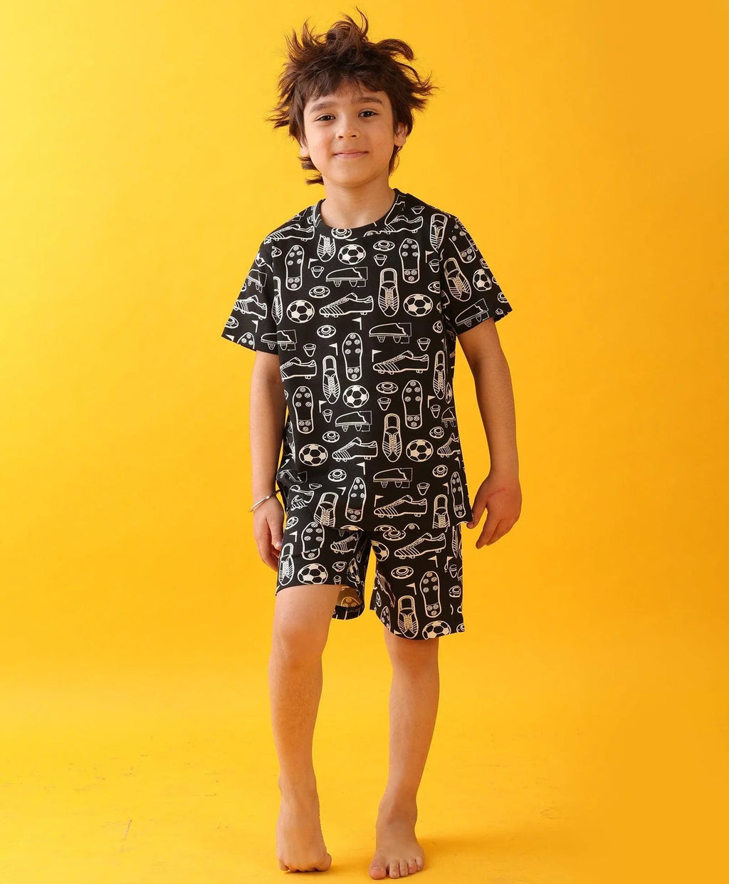FOOTBALL SHOES SLEEPWEAR SHORTS SET - BLACK