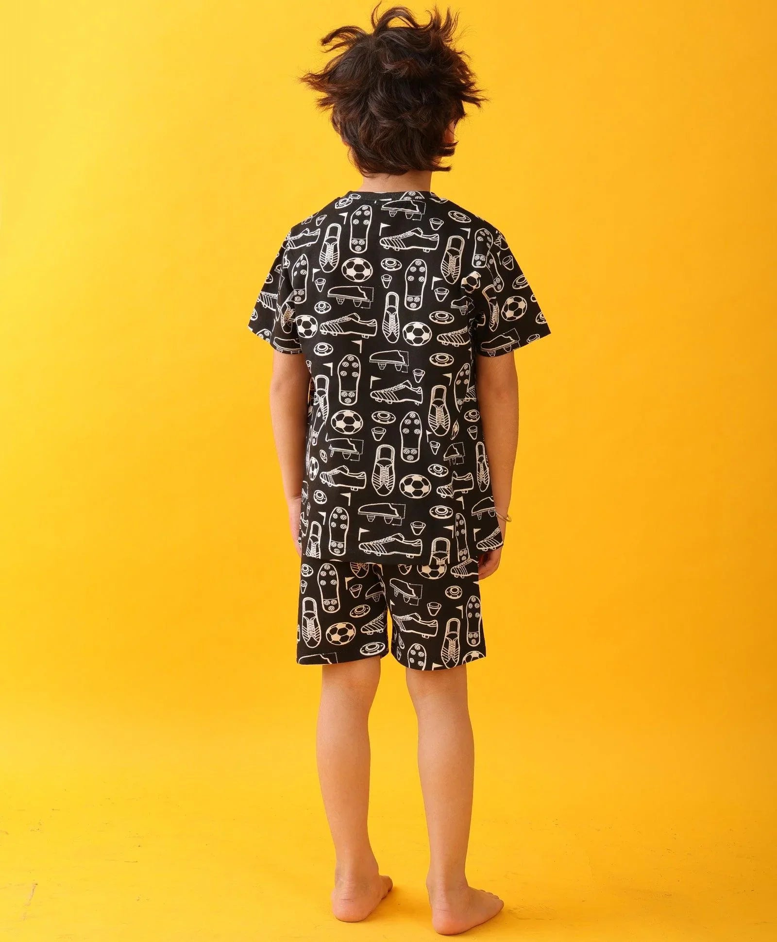 FOOTBALL SHOES SLEEPWEAR SHORTS SET - BLACK