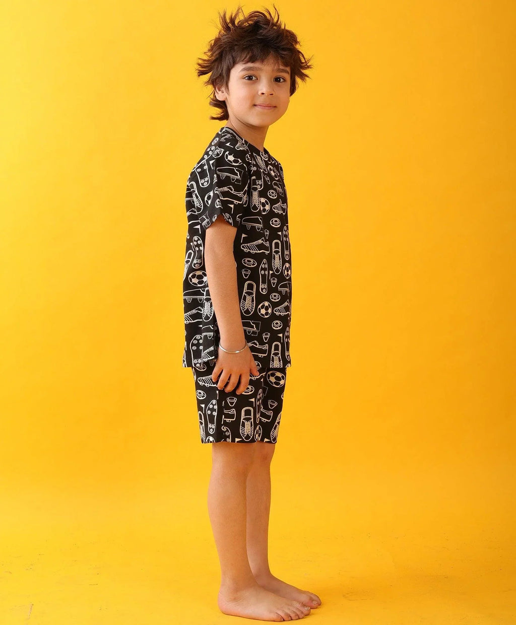 FOOTBALL SHOES SLEEPWEAR SHORTS SET - BLACK